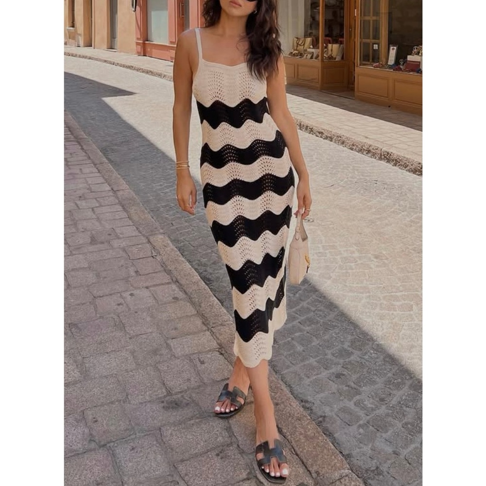 Anthropologie 4SI3NNA Luana Knit Dress European Summer Midi Crochet Dress M - Picture 5 of 6